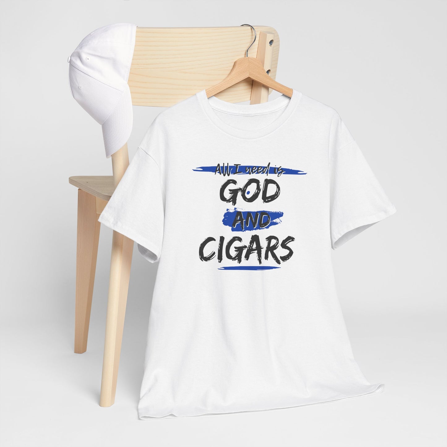 Cigar Lover Unisex Tee – ‘All I Need is God & Cigars' (Blue)