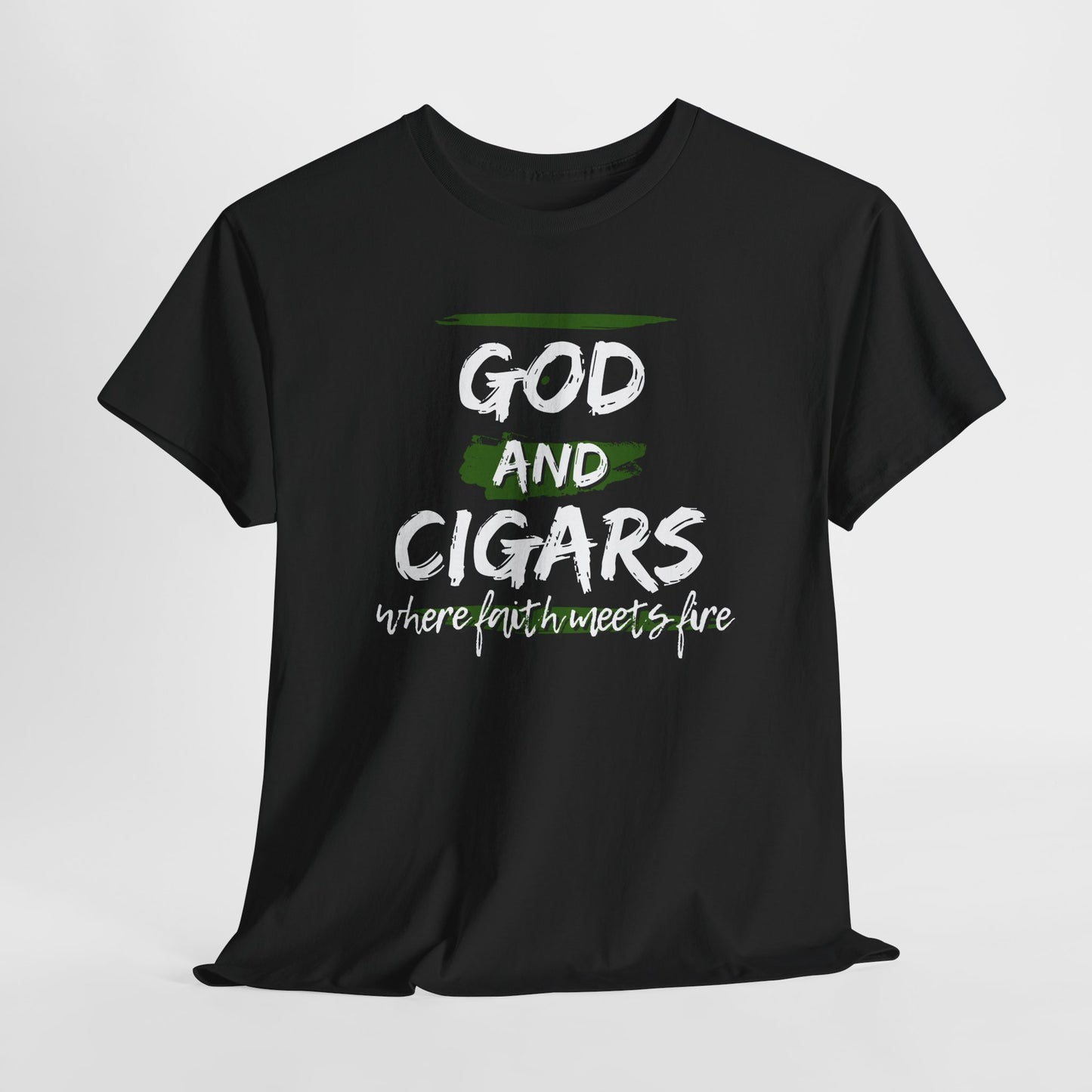 God & Cigars Unisex Tee - Where Faith Meets Fire Shirt (Green)
