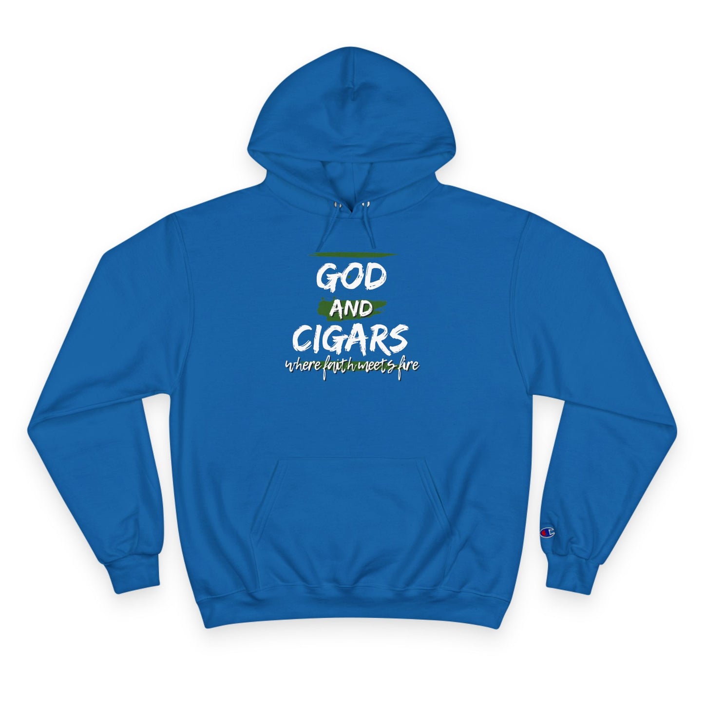 Champion Hoodie - God & Cigars Faith Meets Fire (Green)