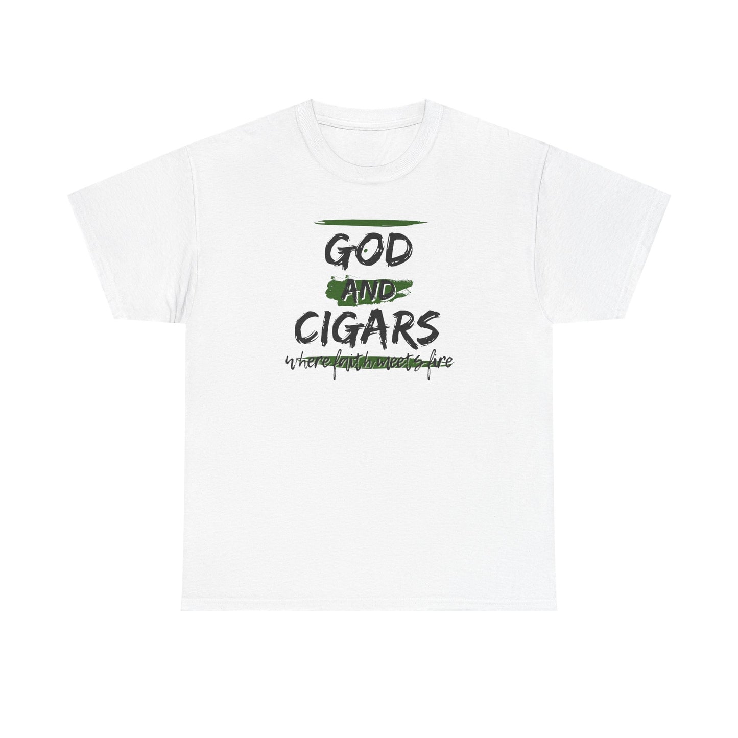 God & Cigars Unisex Tee - Where Faith Meets Fire Shirt (Green)