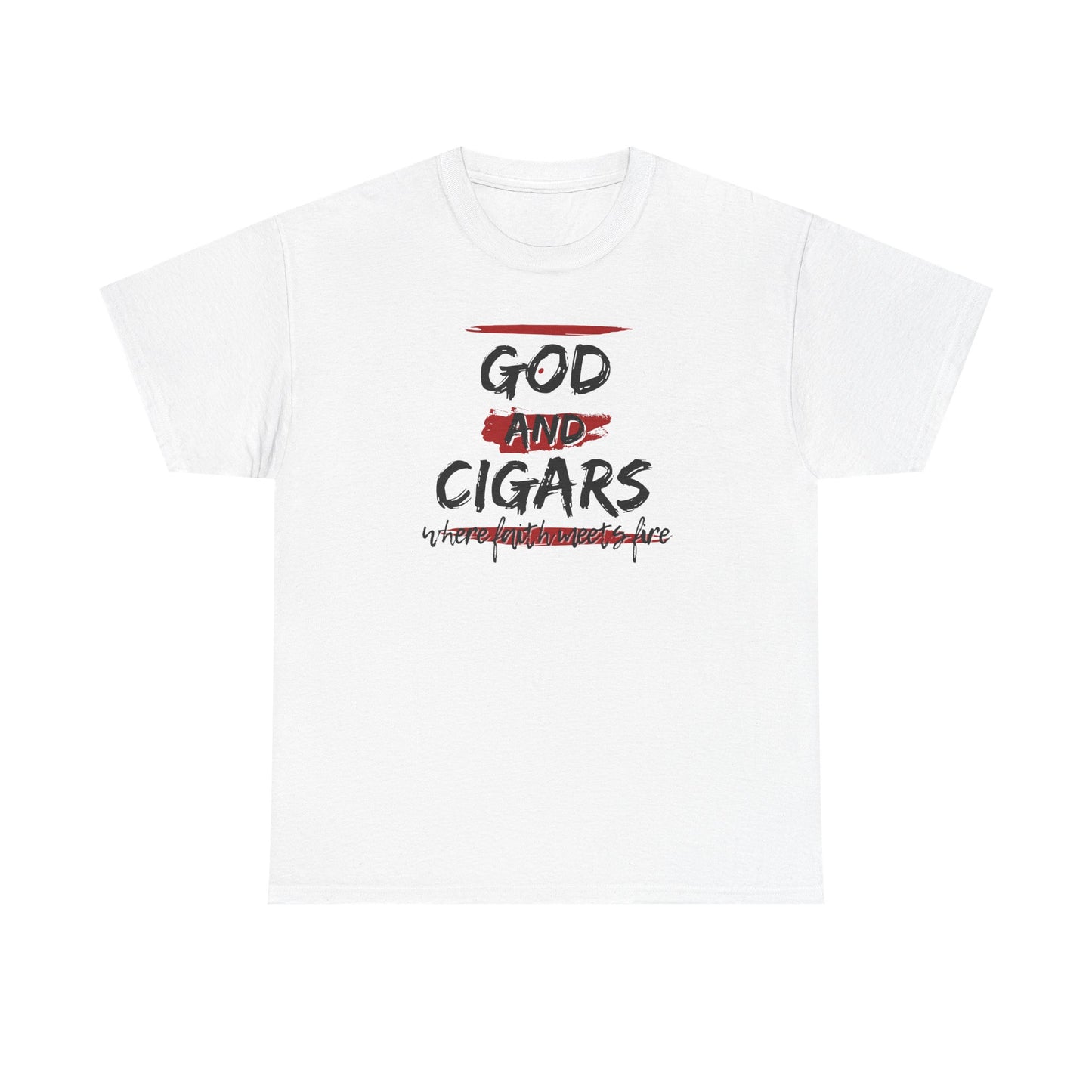 God & Cigars Unisex Tee - Where Faith Meets Fire Shirt (Red)