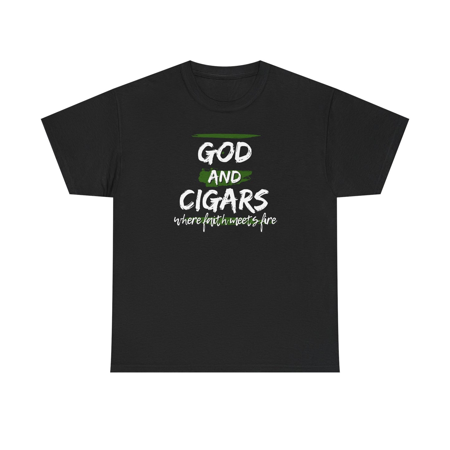 God & Cigars Unisex Tee - Where Faith Meets Fire Shirt (Green)