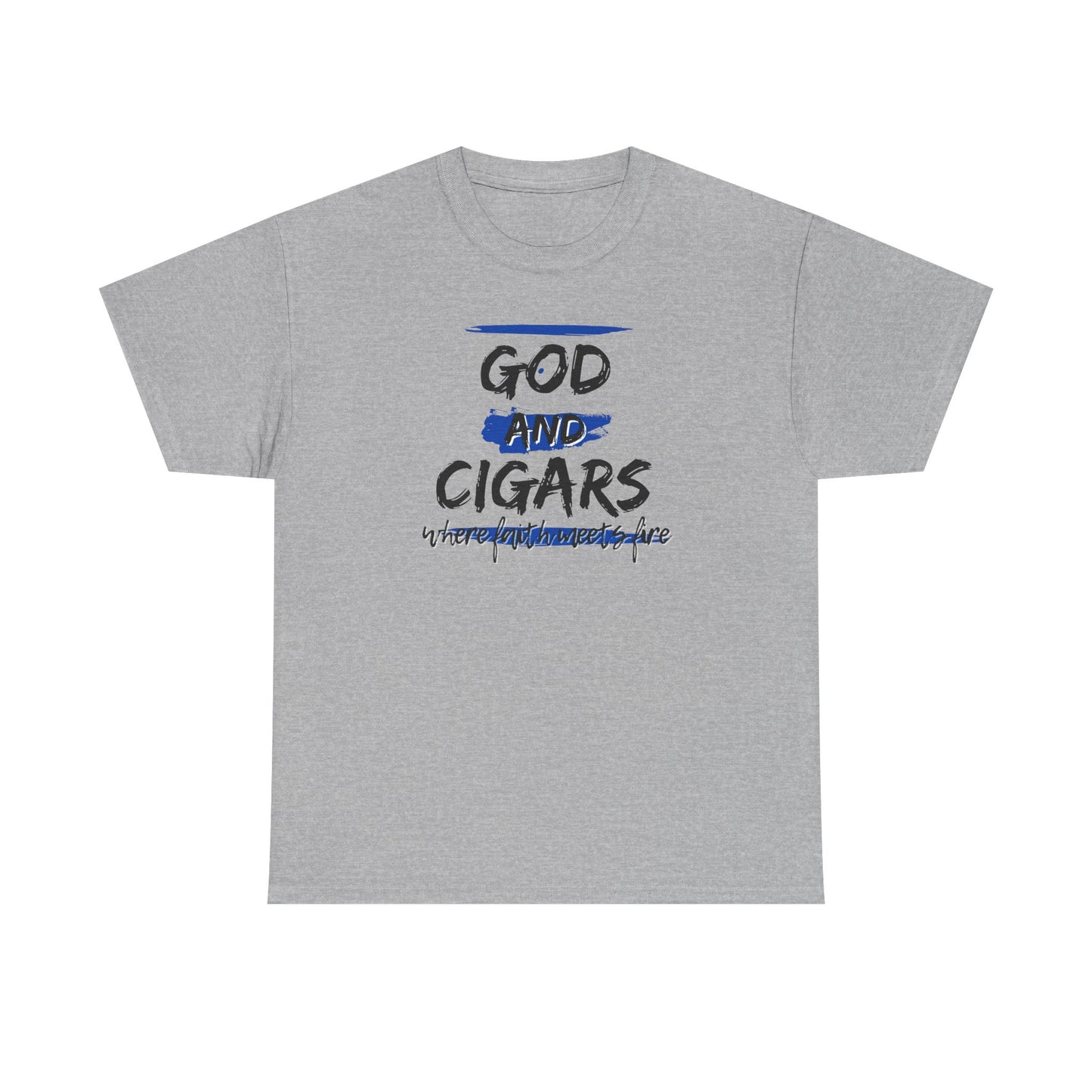 God & Cigars Unisex Tee - Where Faith Meets Fire Shirt (Blue)