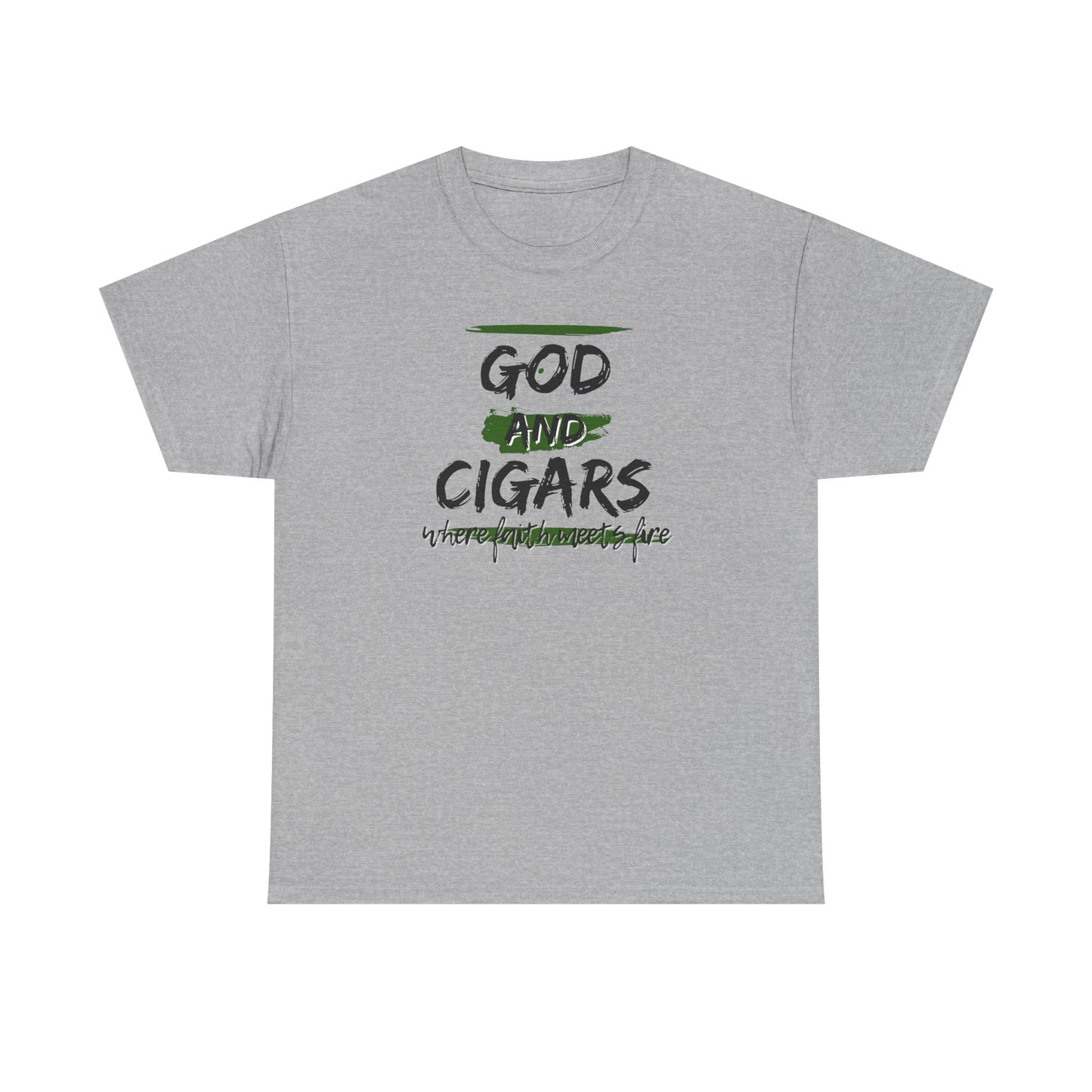 God & Cigars Unisex Tee - Where Faith Meets Fire Shirt (Green)