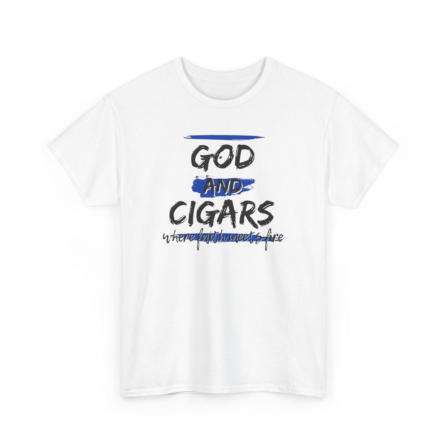 God & Cigars Unisex Tee - Where Faith Meets Fire Shirt (Blue)