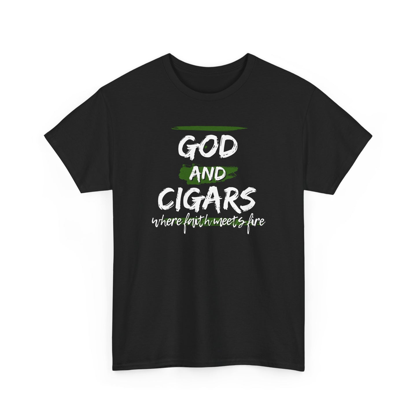 God & Cigars Unisex Tee - Where Faith Meets Fire Shirt (Green)
