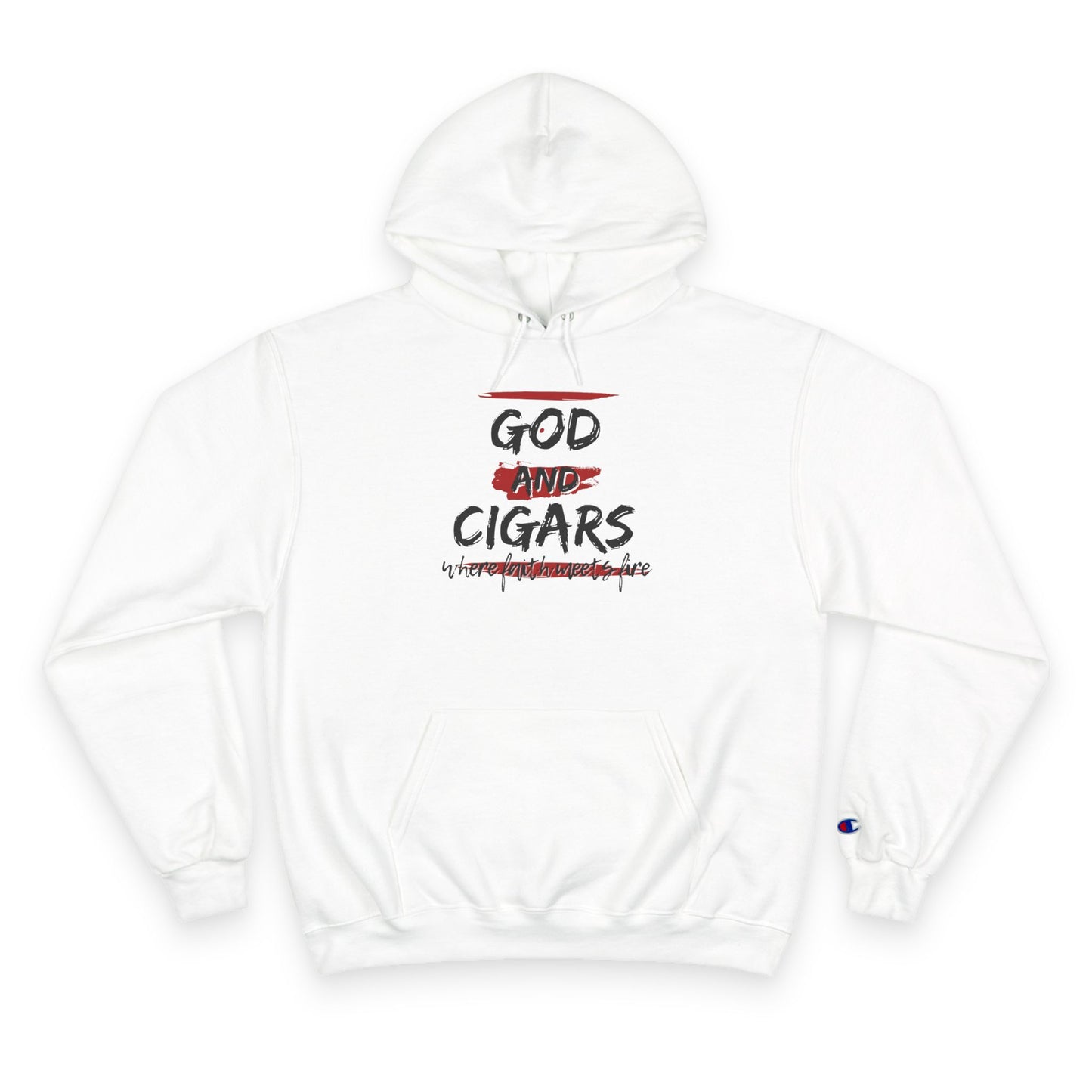 Champion Hoodie - God & Cigars Faith Meets Fire (Red)