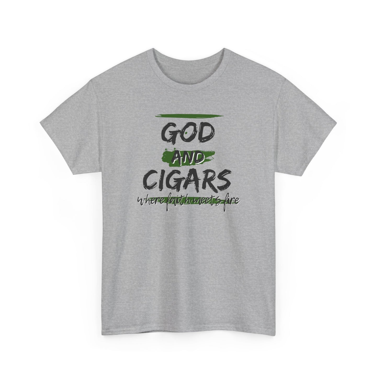 God & Cigars Unisex Tee - Where Faith Meets Fire Shirt (Green)