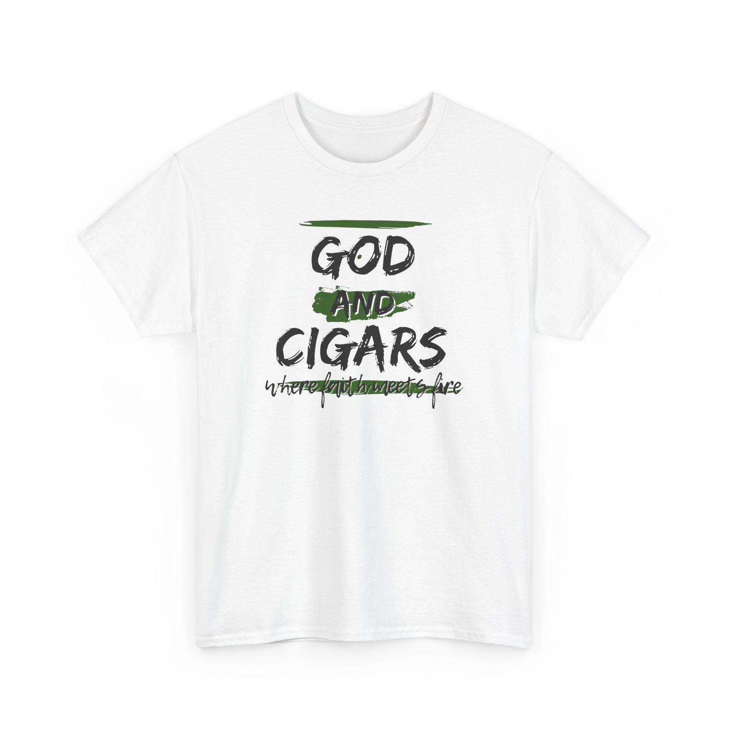 God & Cigars Unisex Tee - Where Faith Meets Fire Shirt (Green)