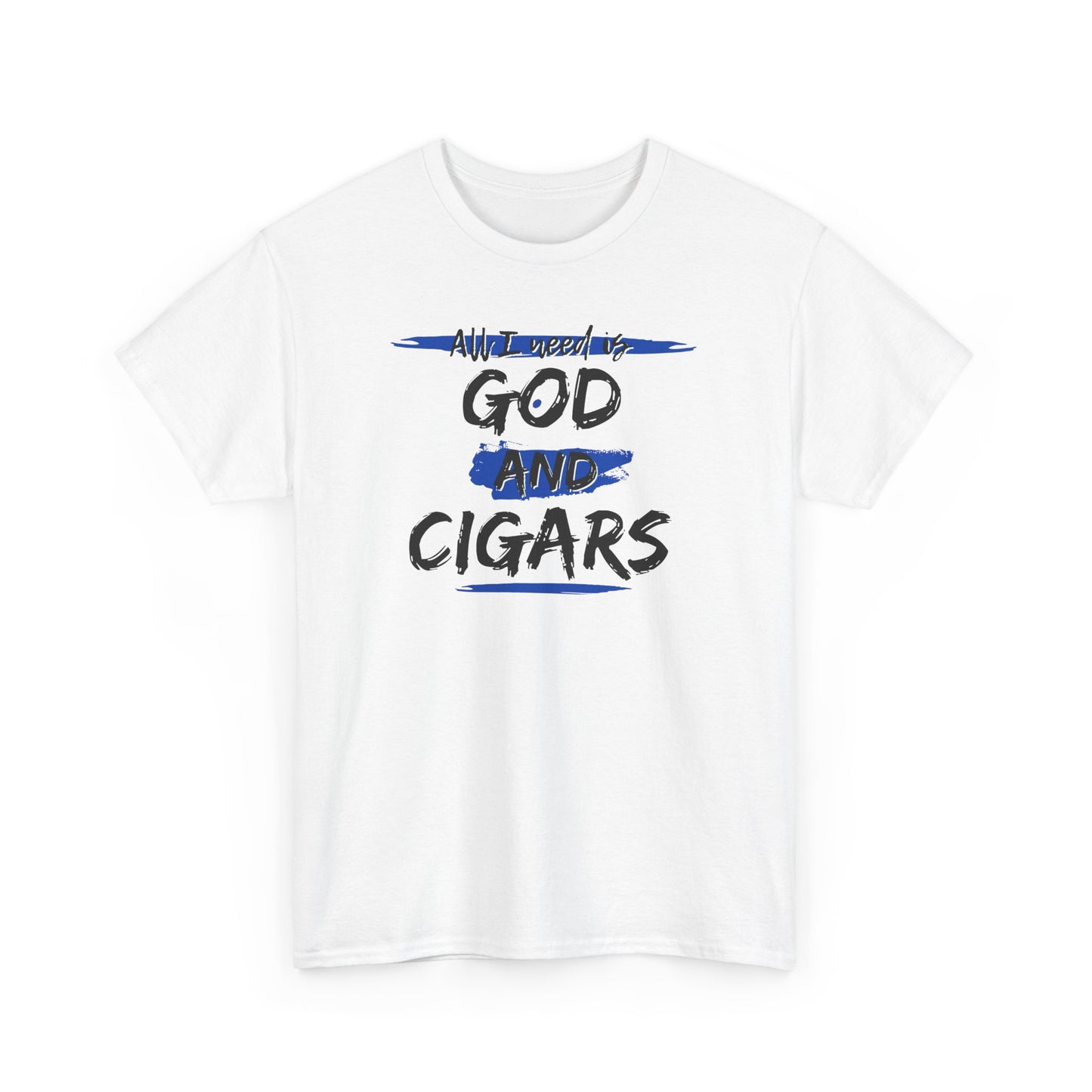 Cigar Lover Unisex Tee – ‘All I Need is God & Cigars' (Blue)