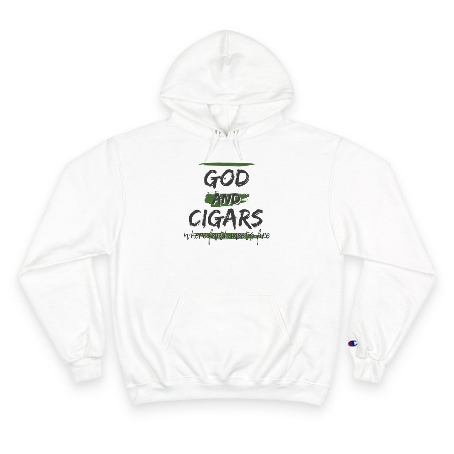Champion Hoodie - God & Cigars Faith Meets Fire (Green)