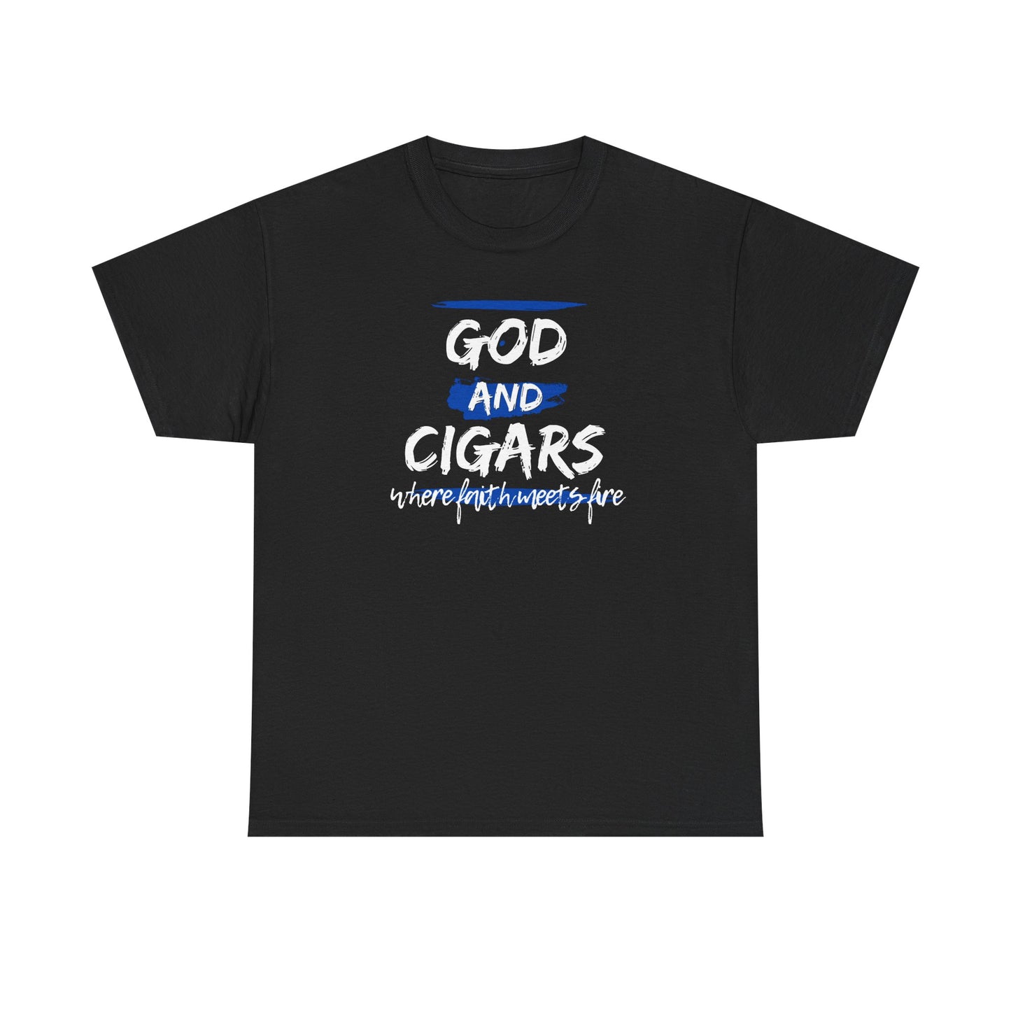 God & Cigars Unisex Tee - Where Faith Meets Fire Shirt (Blue)