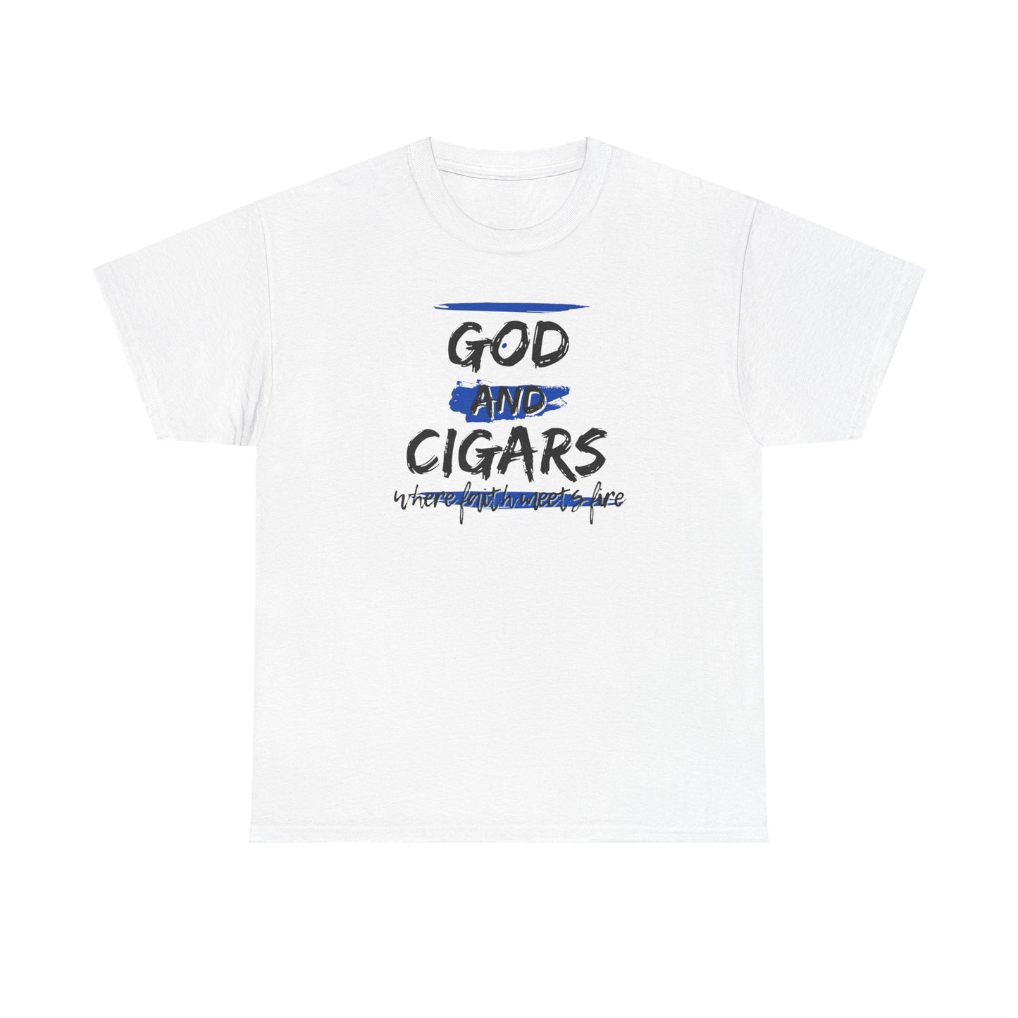 God & Cigars Unisex Tee - Where Faith Meets Fire Shirt (Blue)
