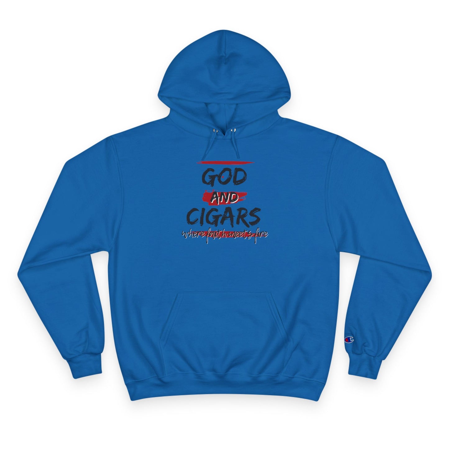 Champion Hoodie - God & Cigars Faith Meets Fire (Red)