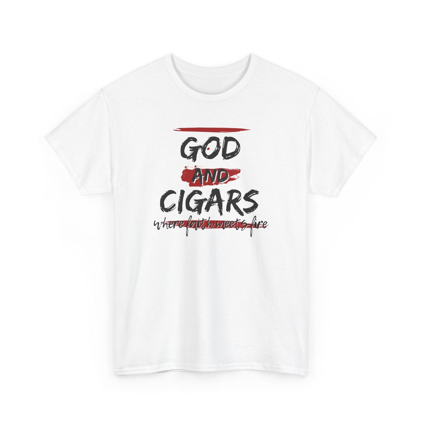 God & Cigars Unisex Tee - Where Faith Meets Fire Shirt (Red)