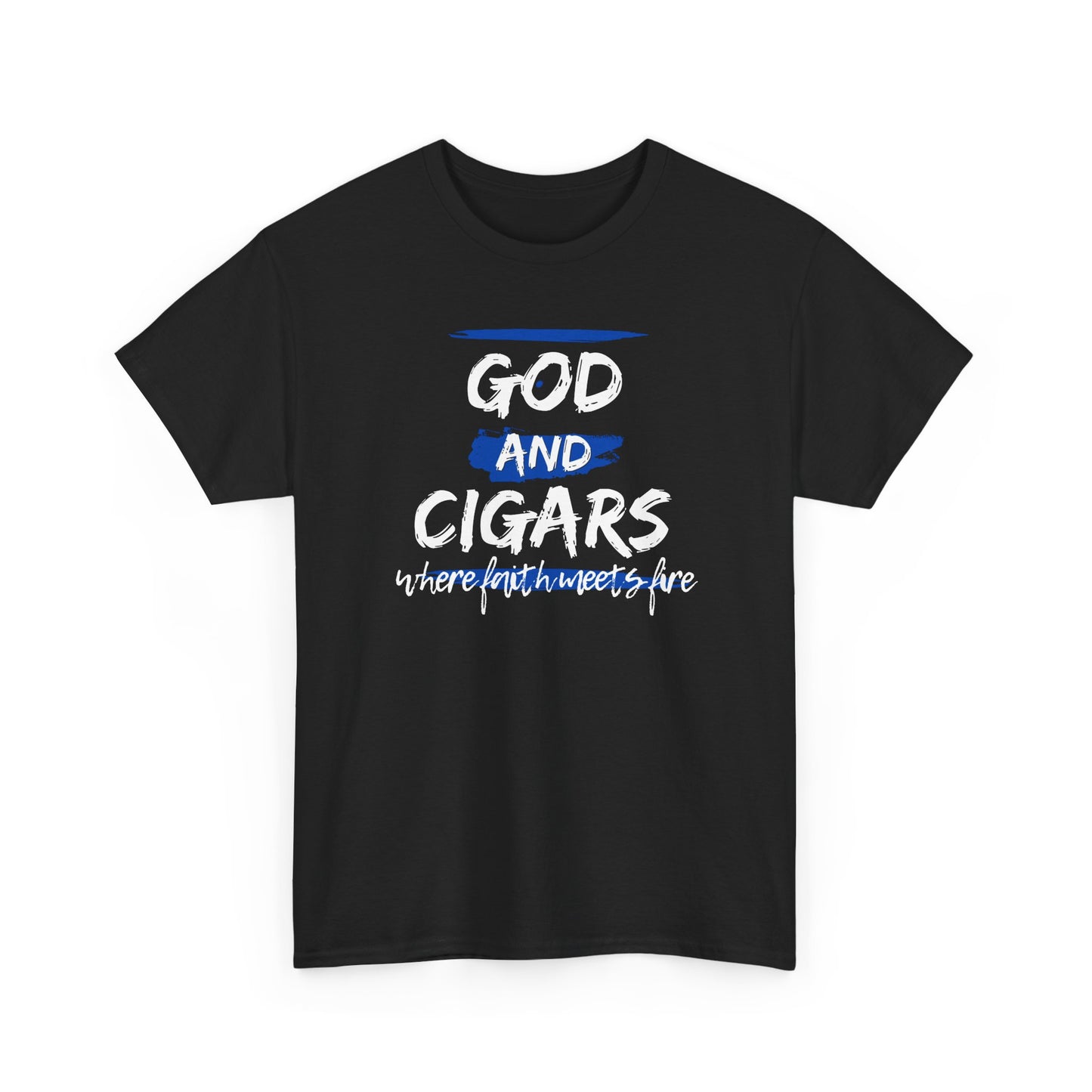 God & Cigars Unisex Tee - Where Faith Meets Fire Shirt (Blue)