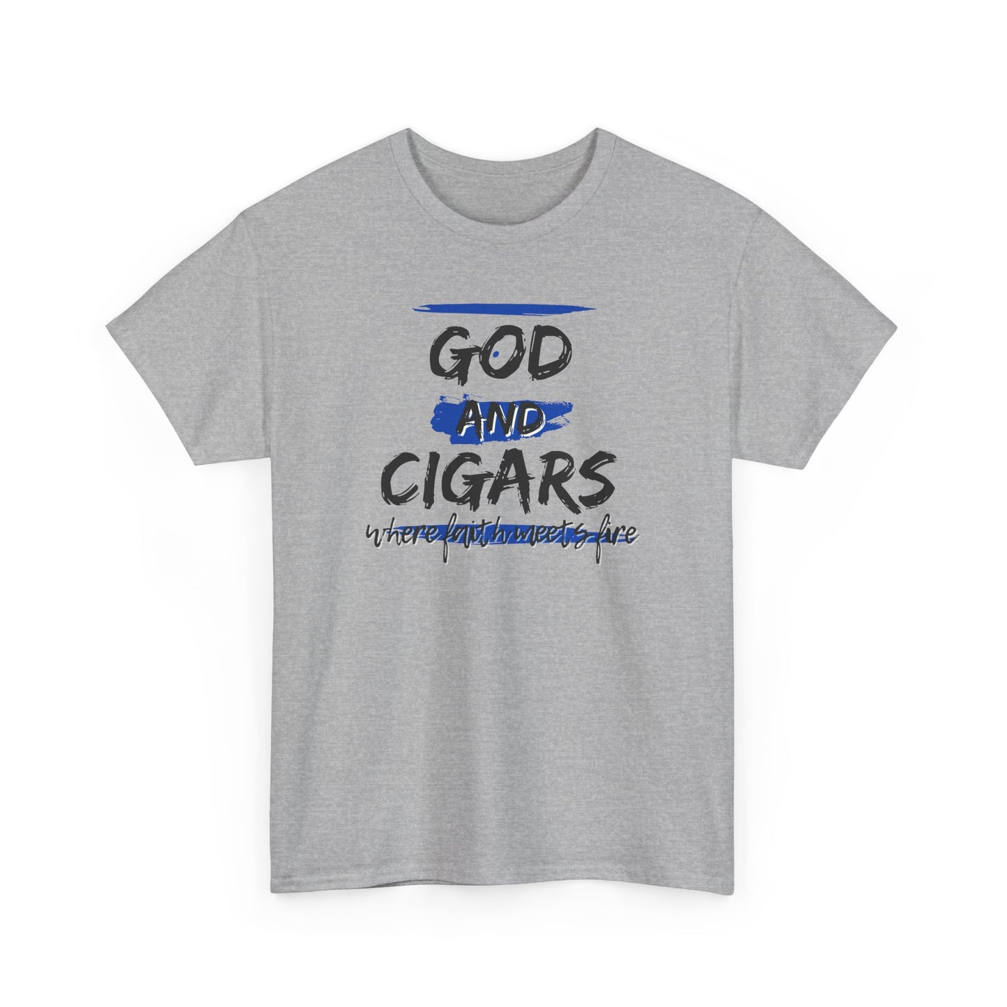 God & Cigars Unisex Tee - Where Faith Meets Fire Shirt (Blue)