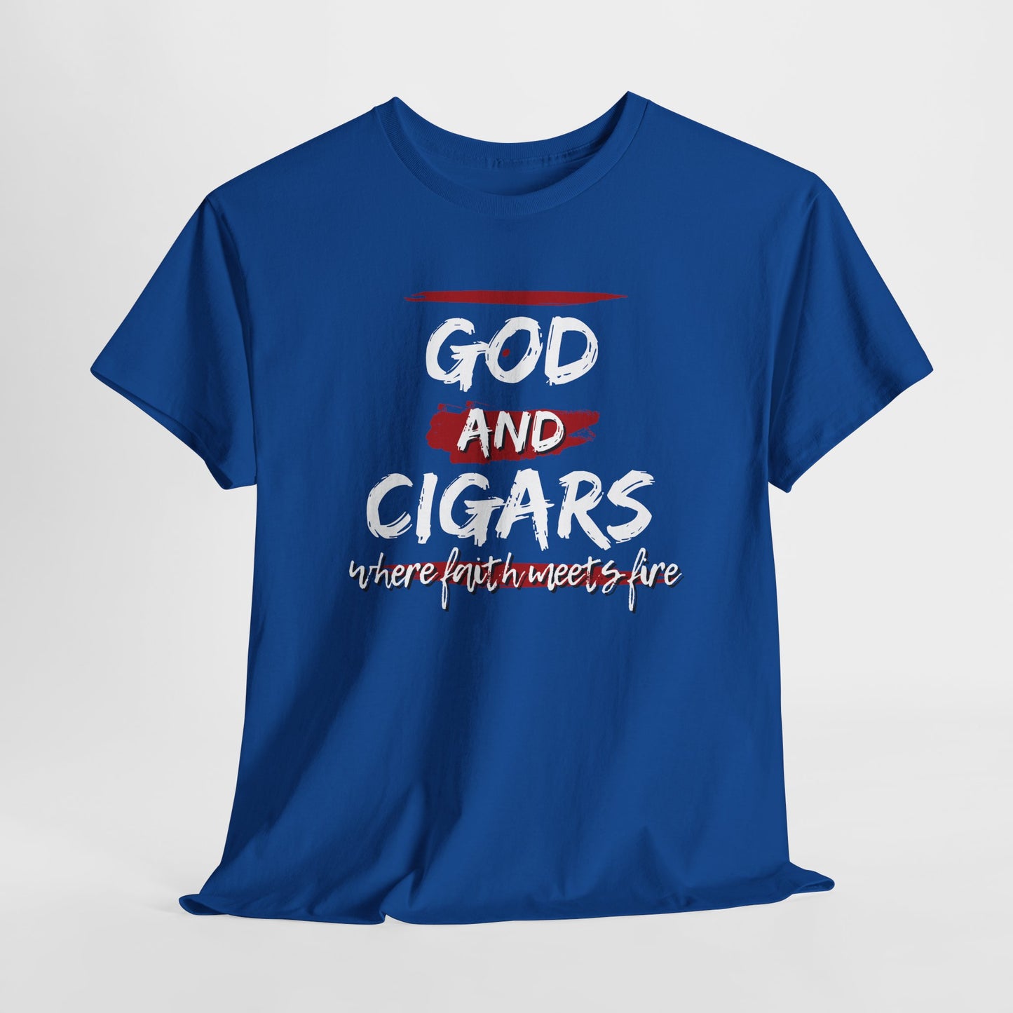 God & Cigars Unisex Tee - Where Faith Meets Fire Shirt (Red)