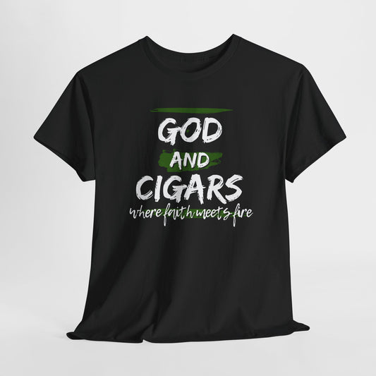 God & Cigars Unisex Tee - Where Faith Meets Fire Shirt (Green)