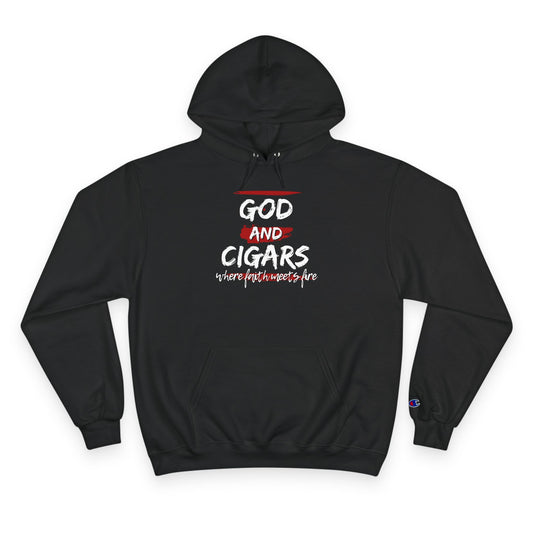 Champion Hoodie - God & Cigars Faith Meets Fire (Red)
