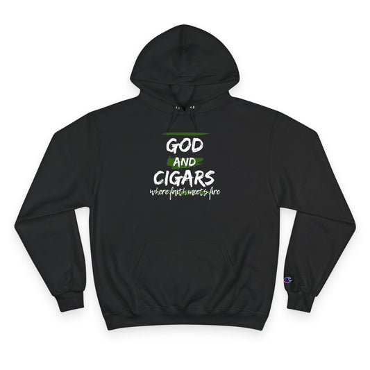 Champion Hoodie - God & Cigars Faith Meets Fire (Green)