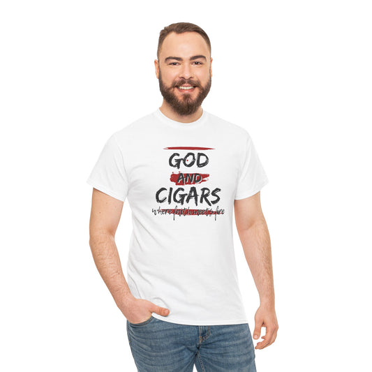 God & Cigars Unisex Tee - Where Faith Meets Fire Shirt (Red)