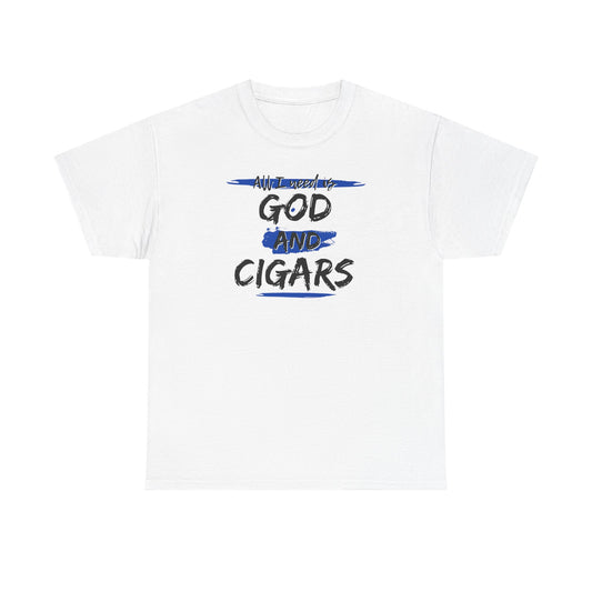Cigar Lover Unisex Tee – ‘All I Need is God & Cigars' (Blue)
